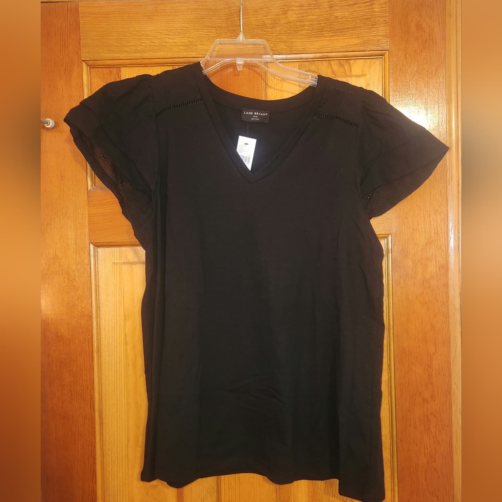 Lane Bryant Black Short Sleeve V-Neck Top